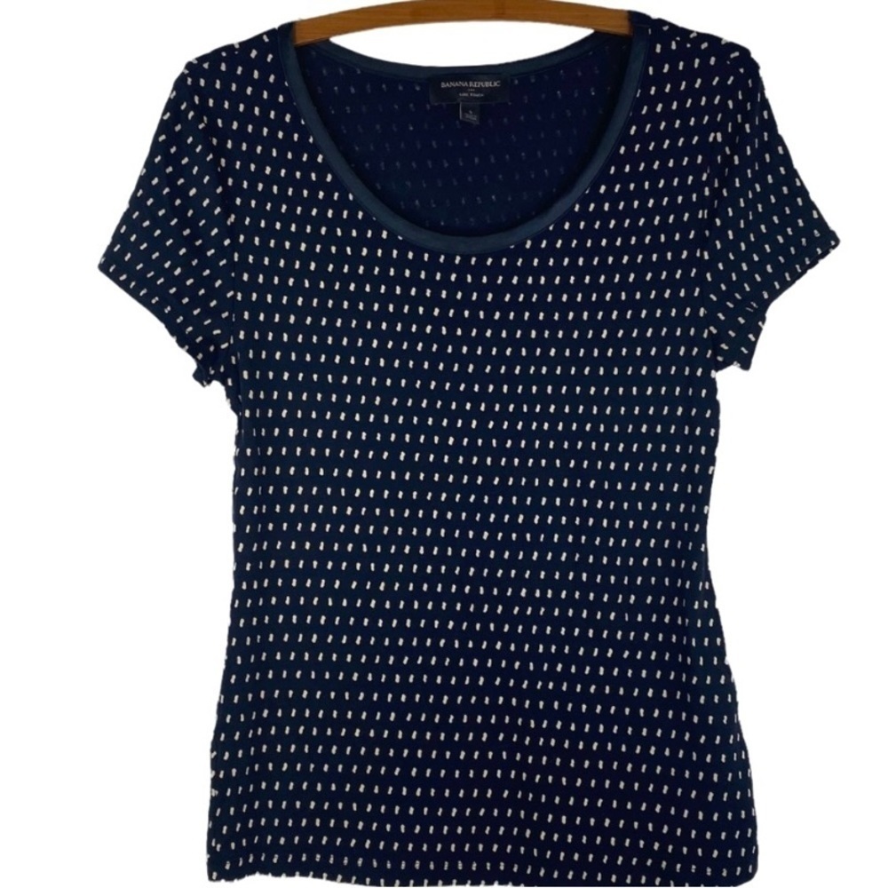 BANANA Republic Factory Luxe Touch Cap Sleeve Navy Cream T-Shirt EUC Size Small